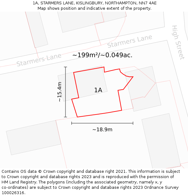 1A, STARMERS LANE, KISLINGBURY, NORTHAMPTON, NN7 4AE: Plot and title map