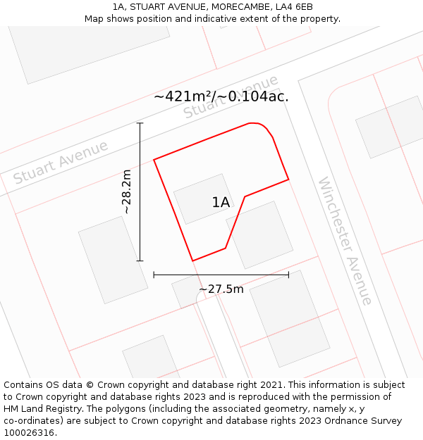 1A, STUART AVENUE, MORECAMBE, LA4 6EB: Plot and title map
