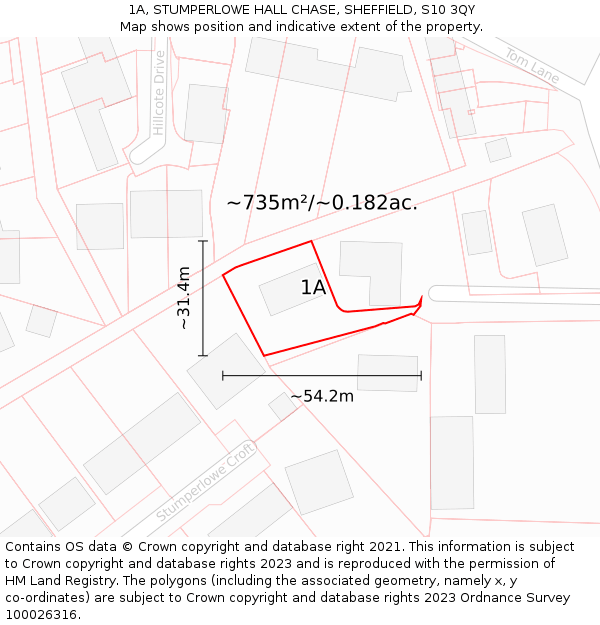 1A, STUMPERLOWE HALL CHASE, SHEFFIELD, S10 3QY: Plot and title map