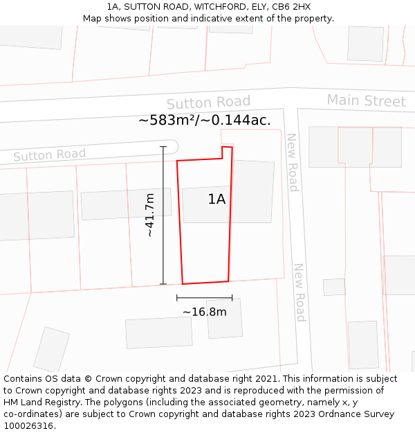 1A, SUTTON ROAD, WITCHFORD, ELY, CB6 2HX: Plot and title map