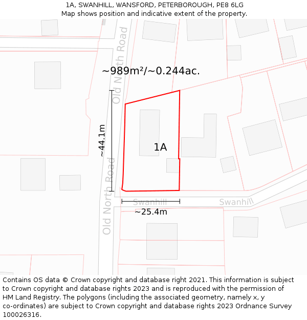 1A, SWANHILL, WANSFORD, PETERBOROUGH, PE8 6LG: Plot and title map