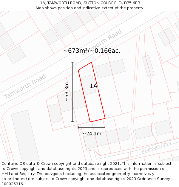 1A, TAMWORTH ROAD, SUTTON COLDFIELD, B75 6EB: Plot and title map