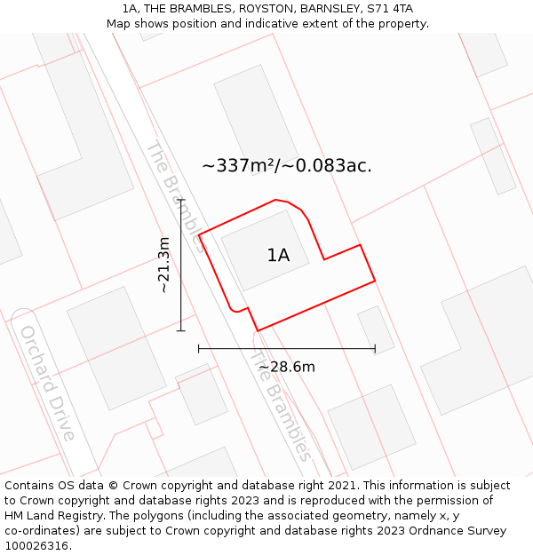 1A, THE BRAMBLES, ROYSTON, BARNSLEY, S71 4TA: Plot and title map