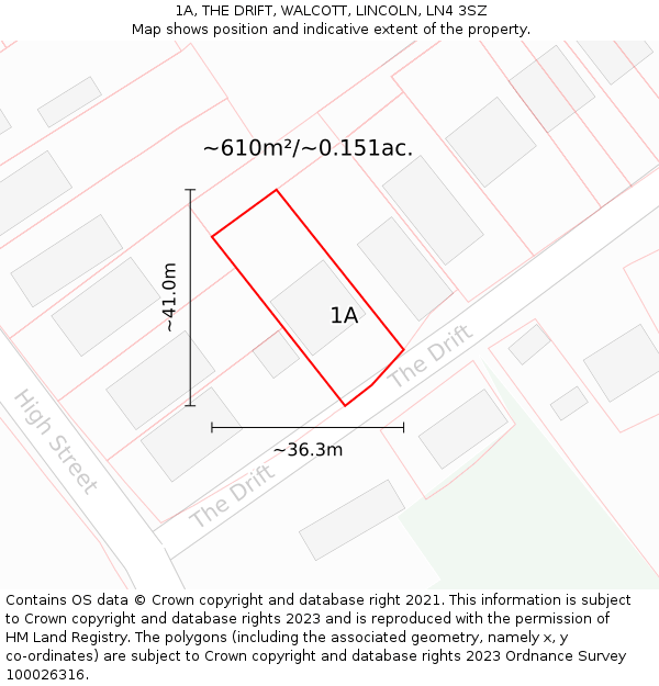 1A, THE DRIFT, WALCOTT, LINCOLN, LN4 3SZ: Plot and title map