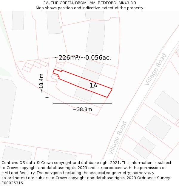 1A, THE GREEN, BROMHAM, BEDFORD, MK43 8JR: Plot and title map