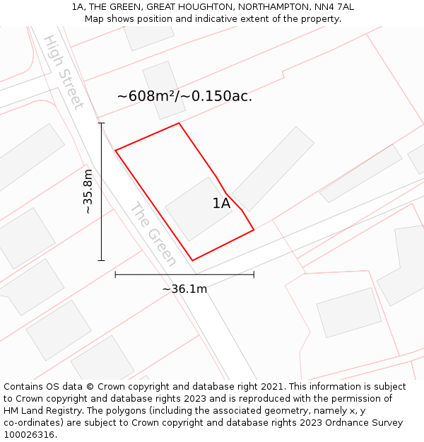 1A, THE GREEN, GREAT HOUGHTON, NORTHAMPTON, NN4 7AL: Plot and title map