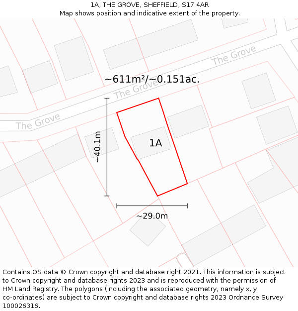 1A, THE GROVE, SHEFFIELD, S17 4AR: Plot and title map