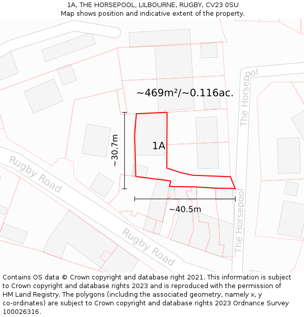 1A, THE HORSEPOOL, LILBOURNE, RUGBY, CV23 0SU: Plot and title map