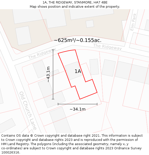 1A, THE RIDGEWAY, STANMORE, HA7 4BE: Plot and title map