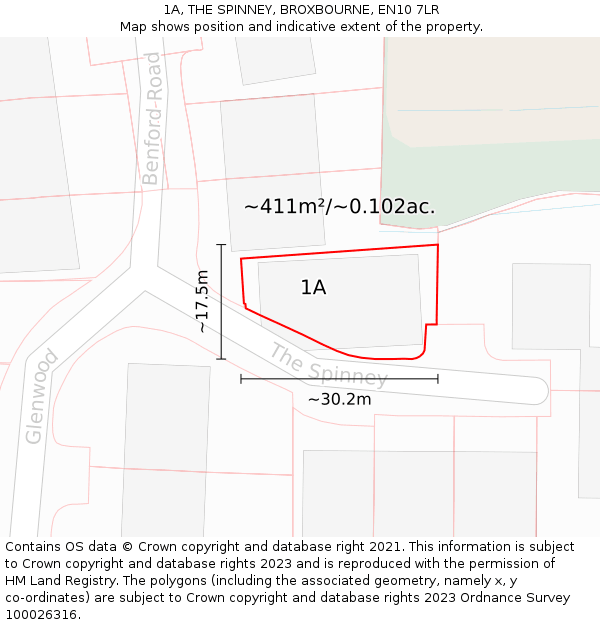1A, THE SPINNEY, BROXBOURNE, EN10 7LR: Plot and title map