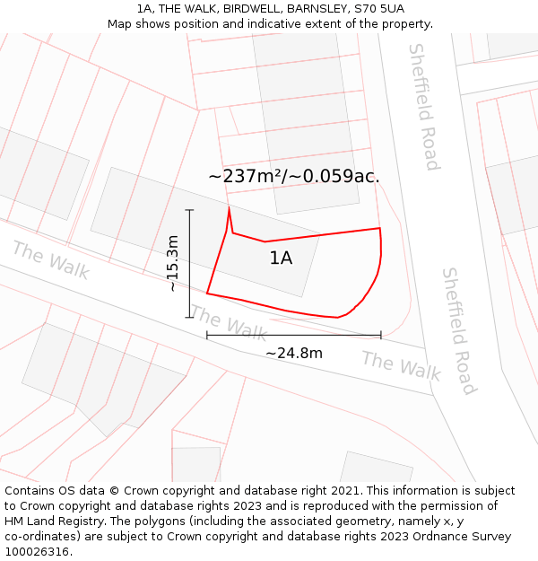 1A, THE WALK, BIRDWELL, BARNSLEY, S70 5UA: Plot and title map