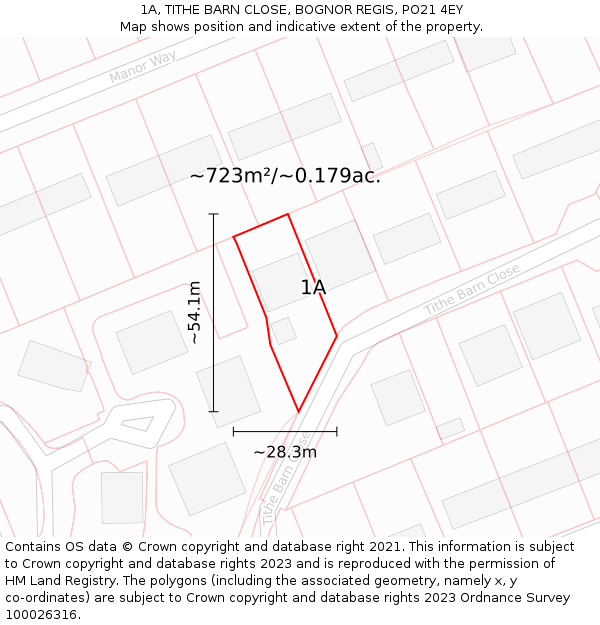 1A, TITHE BARN CLOSE, BOGNOR REGIS, PO21 4EY: Plot and title map
