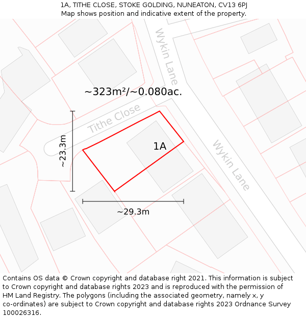 1A, TITHE CLOSE, STOKE GOLDING, NUNEATON, CV13 6PJ: Plot and title map