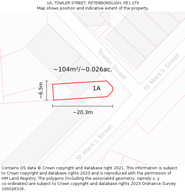 1A, TOWLER STREET, PETERBOROUGH, PE1 2TX: Plot and title map
