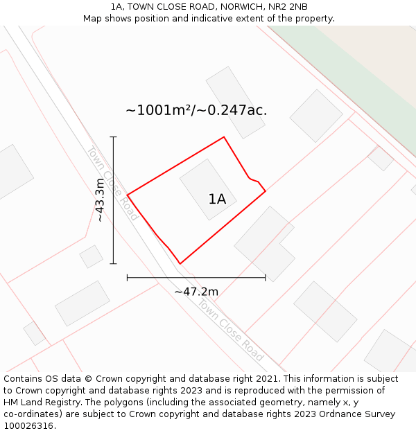 1A, TOWN CLOSE ROAD, NORWICH, NR2 2NB: Plot and title map