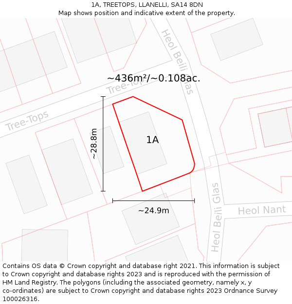 1A, TREETOPS, LLANELLI, SA14 8DN: Plot and title map