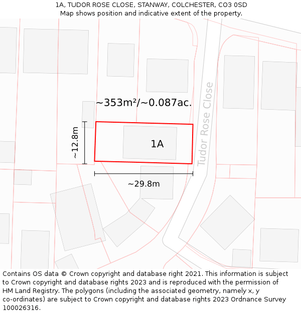 1A, TUDOR ROSE CLOSE, STANWAY, COLCHESTER, CO3 0SD: Plot and title map