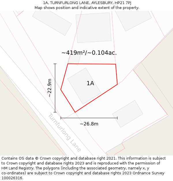 1A, TURNFURLONG LANE, AYLESBURY, HP21 7PJ: Plot and title map