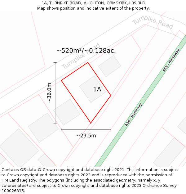 1A, TURNPIKE ROAD, AUGHTON, ORMSKIRK, L39 3LD: Plot and title map