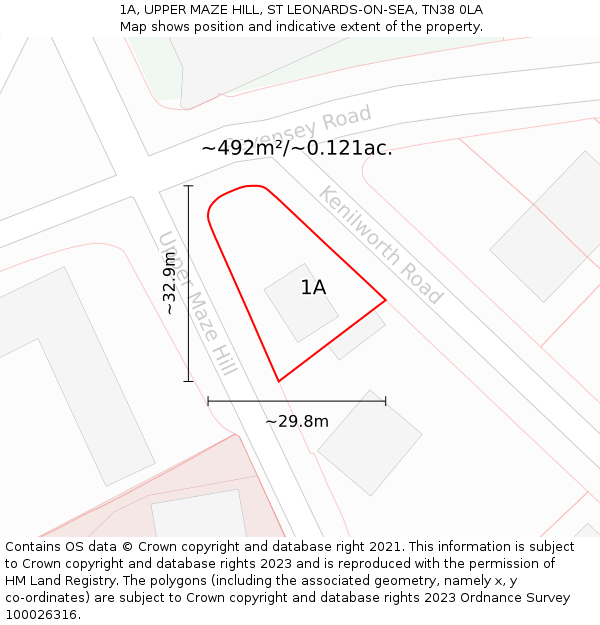 1A, UPPER MAZE HILL, ST LEONARDS-ON-SEA, TN38 0LA: Plot and title map