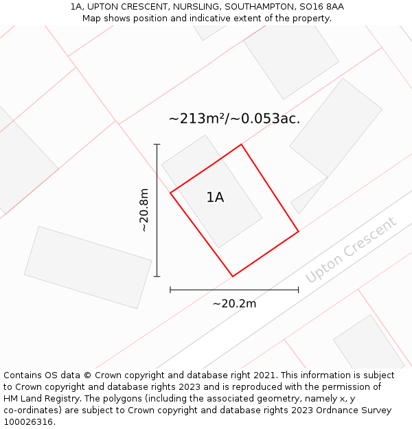 1A, UPTON CRESCENT, NURSLING, SOUTHAMPTON, SO16 8AA: Plot and title map
