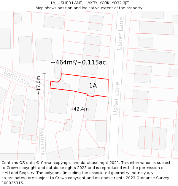 1A, USHER LANE, HAXBY, YORK, YO32 3JZ: Plot and title map