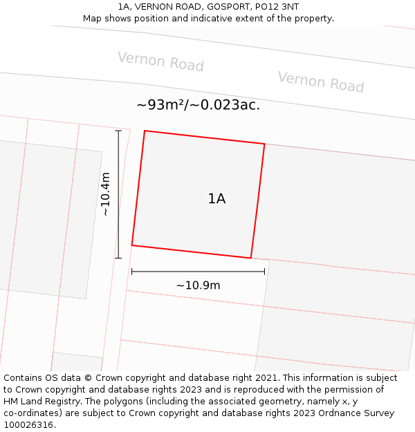 1A, VERNON ROAD, GOSPORT, PO12 3NT: Plot and title map
