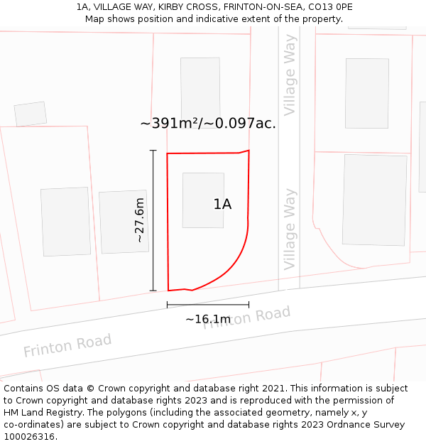 1A, VILLAGE WAY, KIRBY CROSS, FRINTON-ON-SEA, CO13 0PE: Plot and title map