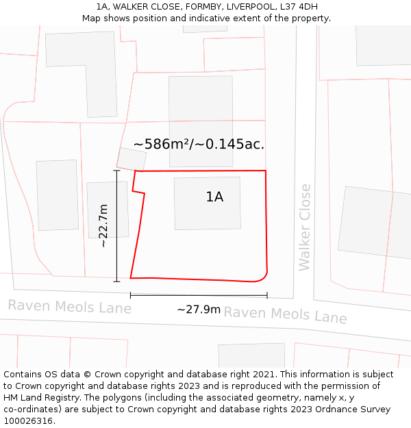 1A, WALKER CLOSE, FORMBY, LIVERPOOL, L37 4DH: Plot and title map