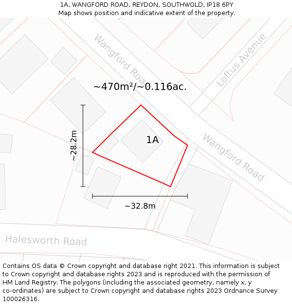 1A, WANGFORD ROAD, REYDON, SOUTHWOLD, IP18 6PY: Plot and title map