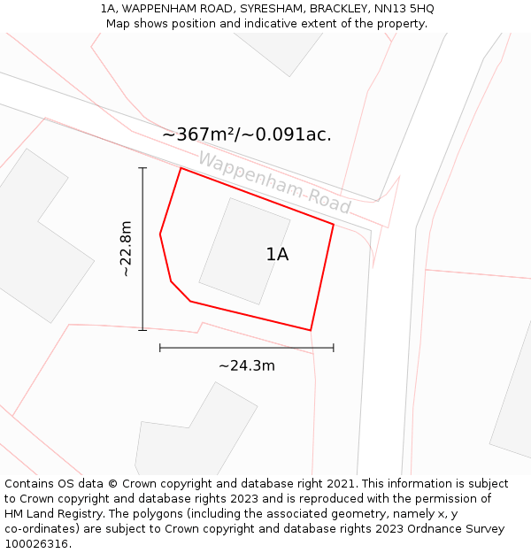 1A, WAPPENHAM ROAD, SYRESHAM, BRACKLEY, NN13 5HQ: Plot and title map