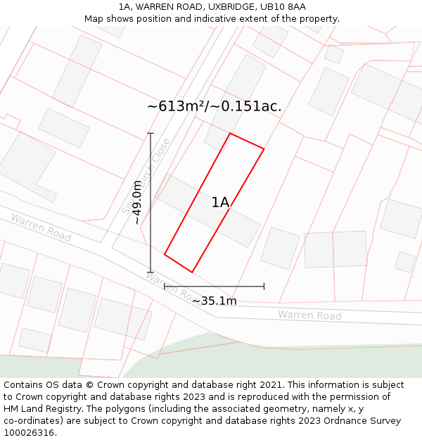 1A, WARREN ROAD, UXBRIDGE, UB10 8AA: Plot and title map