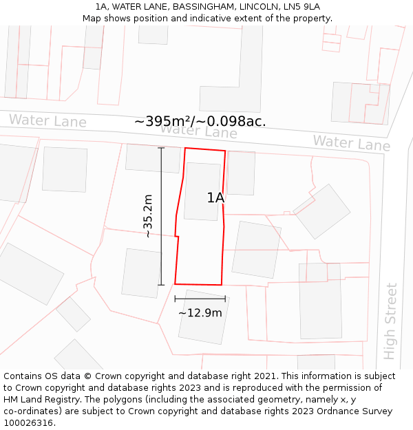 1A, WATER LANE, BASSINGHAM, LINCOLN, LN5 9LA: Plot and title map