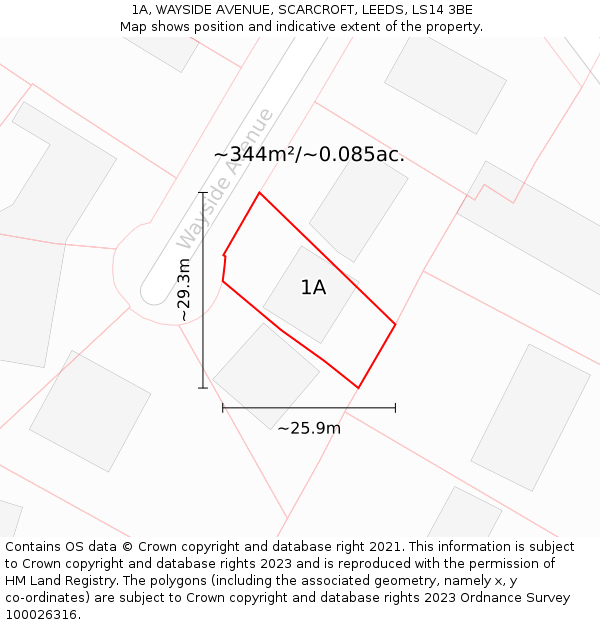 1A, WAYSIDE AVENUE, SCARCROFT, LEEDS, LS14 3BE: Plot and title map