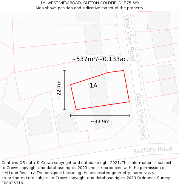 1A, WEST VIEW ROAD, SUTTON COLDFIELD, B75 6AY: Plot and title map