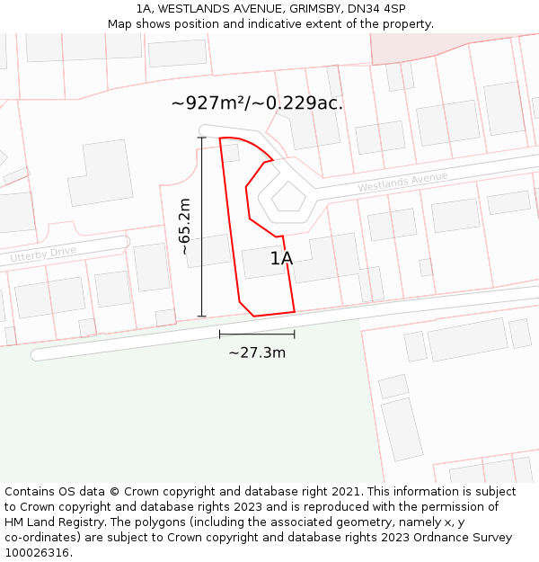 1A, WESTLANDS AVENUE, GRIMSBY, DN34 4SP: Plot and title map