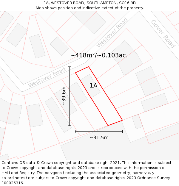 1A, WESTOVER ROAD, SOUTHAMPTON, SO16 9BJ: Plot and title map