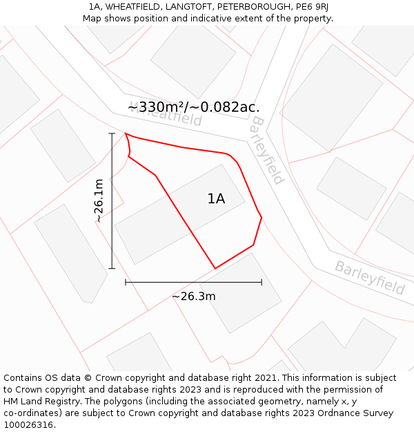 1A, WHEATFIELD, LANGTOFT, PETERBOROUGH, PE6 9RJ: Plot and title map