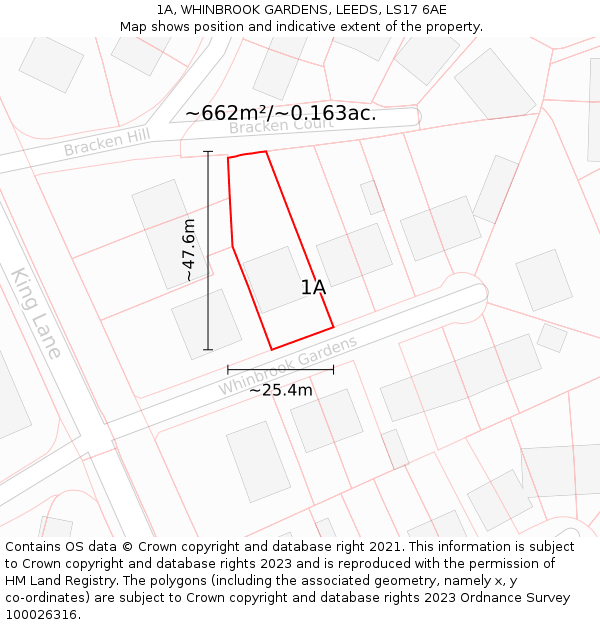 1A, WHINBROOK GARDENS, LEEDS, LS17 6AE: Plot and title map