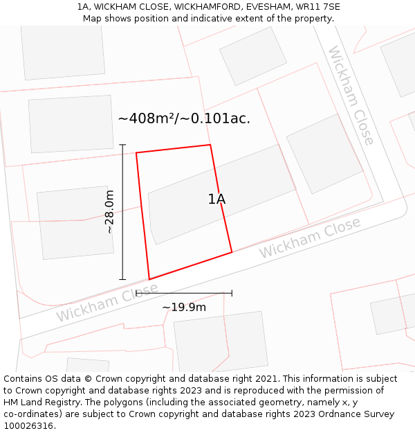 1A, WICKHAM CLOSE, WICKHAMFORD, EVESHAM, WR11 7SE: Plot and title map