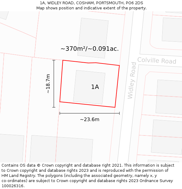 1A, WIDLEY ROAD, COSHAM, PORTSMOUTH, PO6 2DS: Plot and title map