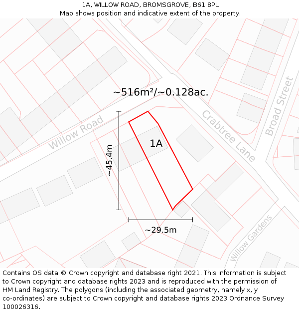 1A, WILLOW ROAD, BROMSGROVE, B61 8PL: Plot and title map