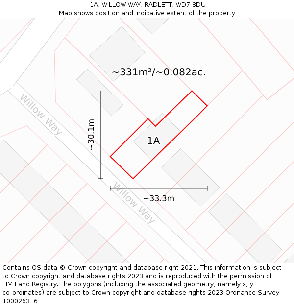1A, WILLOW WAY, RADLETT, WD7 8DU: Plot and title map