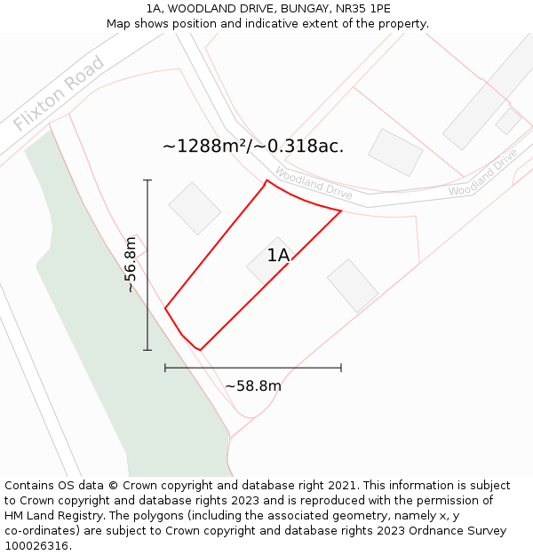 1A, WOODLAND DRIVE, BUNGAY, NR35 1PE: Plot and title map