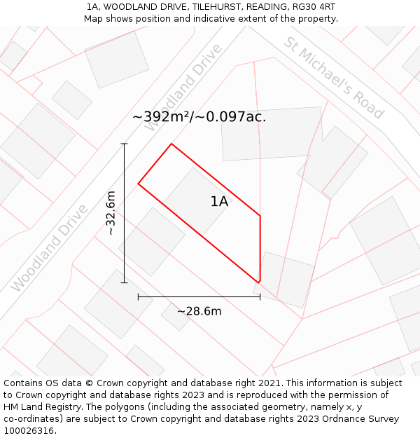 1A, WOODLAND DRIVE, TILEHURST, READING, RG30 4RT: Plot and title map