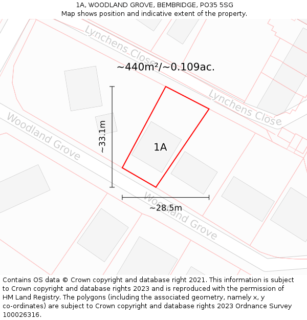 1A, WOODLAND GROVE, BEMBRIDGE, PO35 5SG: Plot and title map