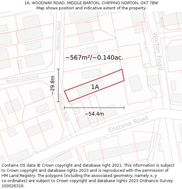 1A, WOODWAY ROAD, MIDDLE BARTON, CHIPPING NORTON, OX7 7BW: Plot and title map