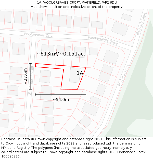 1A, WOOLGREAVES CROFT, WAKEFIELD, WF2 6DU: Plot and title map