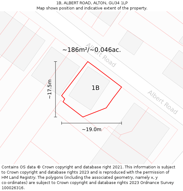 1B, ALBERT ROAD, ALTON, GU34 1LP: Plot and title map