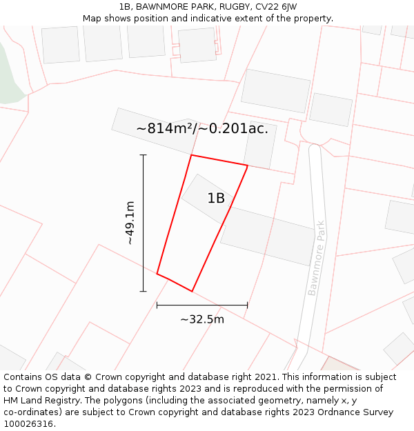 1B, BAWNMORE PARK, RUGBY, CV22 6JW: Plot and title map